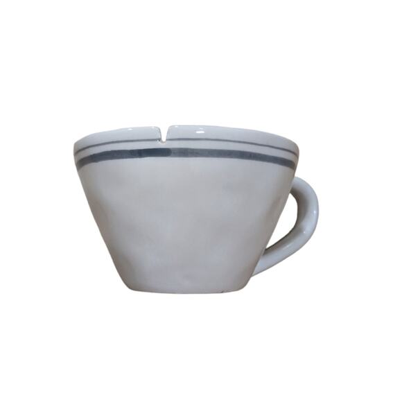 Mud Pie HOT tea cup with tea bag holder and gray stripe - Picture 1 of 4